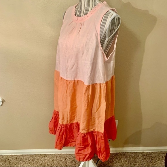 NWT St. John’s Bay Dress Petite Large (PL) Mini Ruffled Orange Pink Sleeveless - Picture 6 of 14